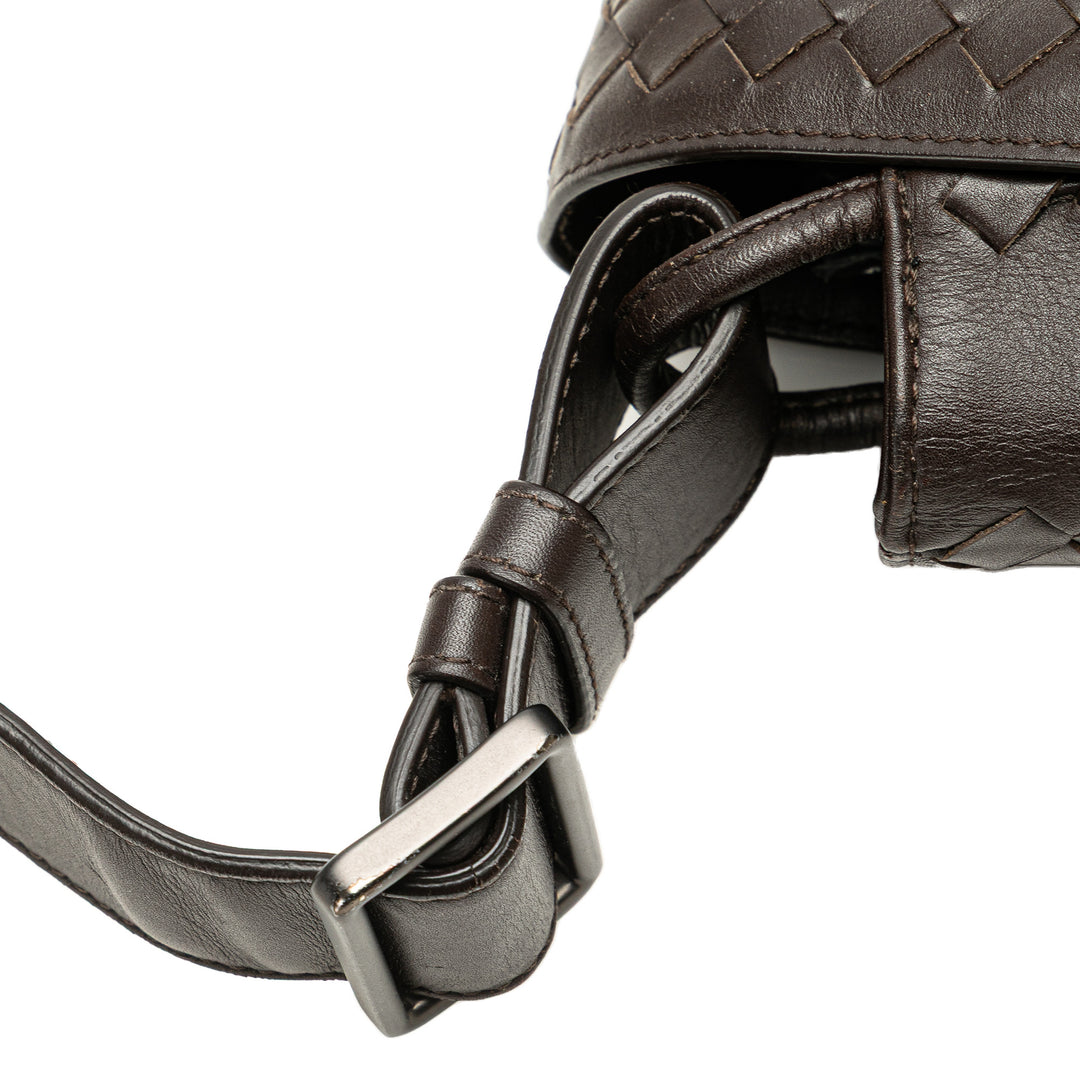 Leather Intrecciato Flap Crossbody Brown - Gaby Paris