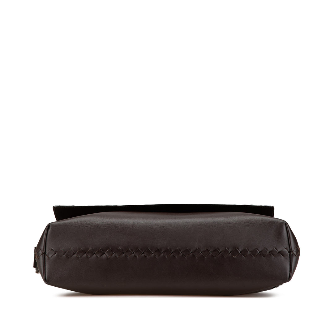 Leather Intrecciato Flap Crossbody Brown - Gaby Paris