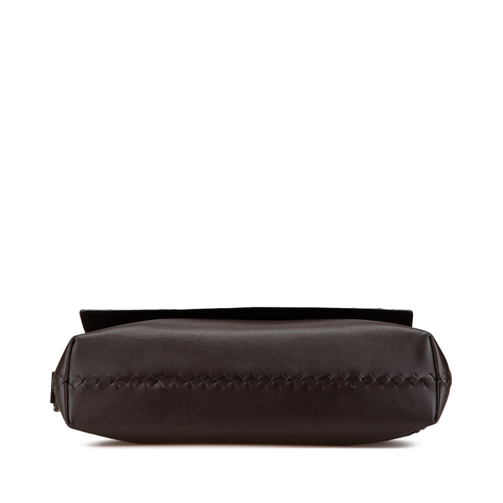 Leather Intrecciato Flap Crossbody Brown - Gaby Paris
