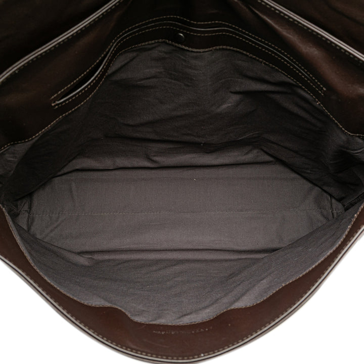 Leather Intrecciato Flap Crossbody Brown - Gaby Paris