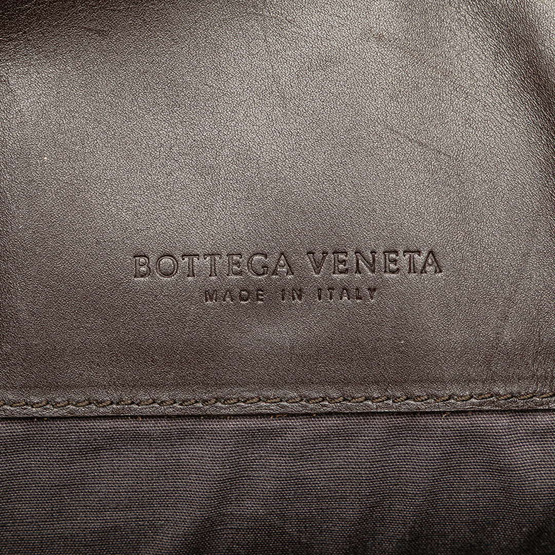 Leather Intrecciato Flap Crossbody Brown - Gaby Paris