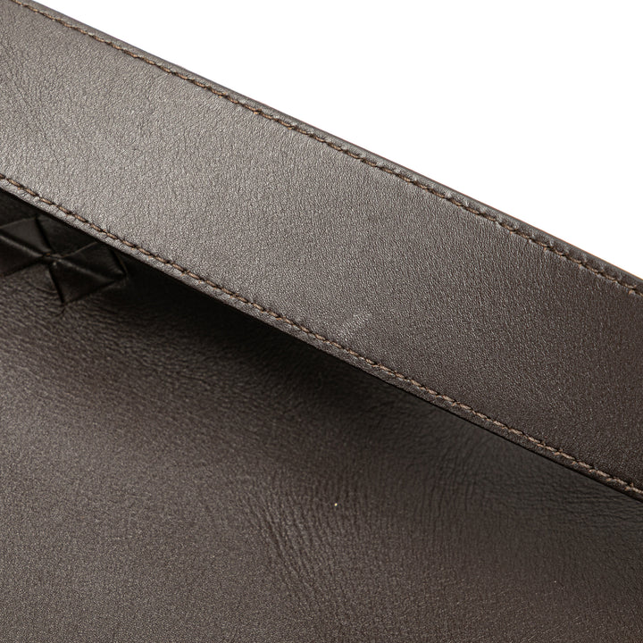 Leather Intrecciato Flap Crossbody Brown - Gaby Paris