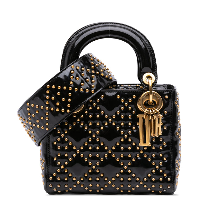 Dior Mini Cuir verni Cannage Studded Supple Lady Dior Noir – GABY PARIS Authentique