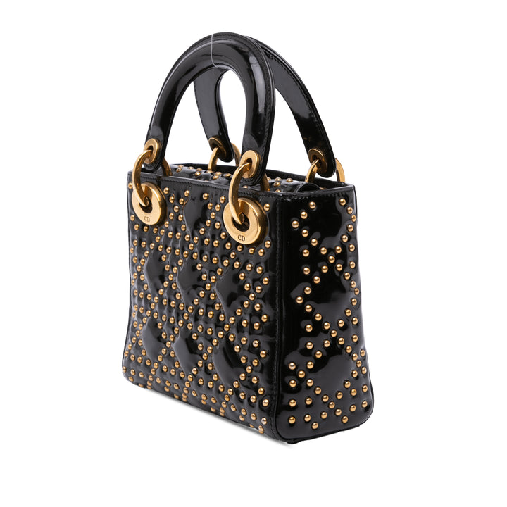 Dior Mini Cuir verni Cannage Studded Supple Lady Dior Noir – GABY PARIS Authentique