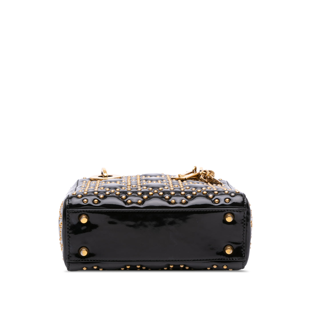 Dior Mini Cuir verni Cannage Studded Supple Lady Dior Noir – GABY PARIS Authentique