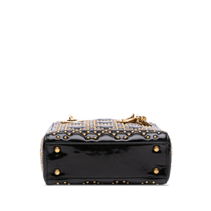 Dior Mini Cuir verni Cannage Studded Supple Lady Dior Noir – GABY PARIS Authentique