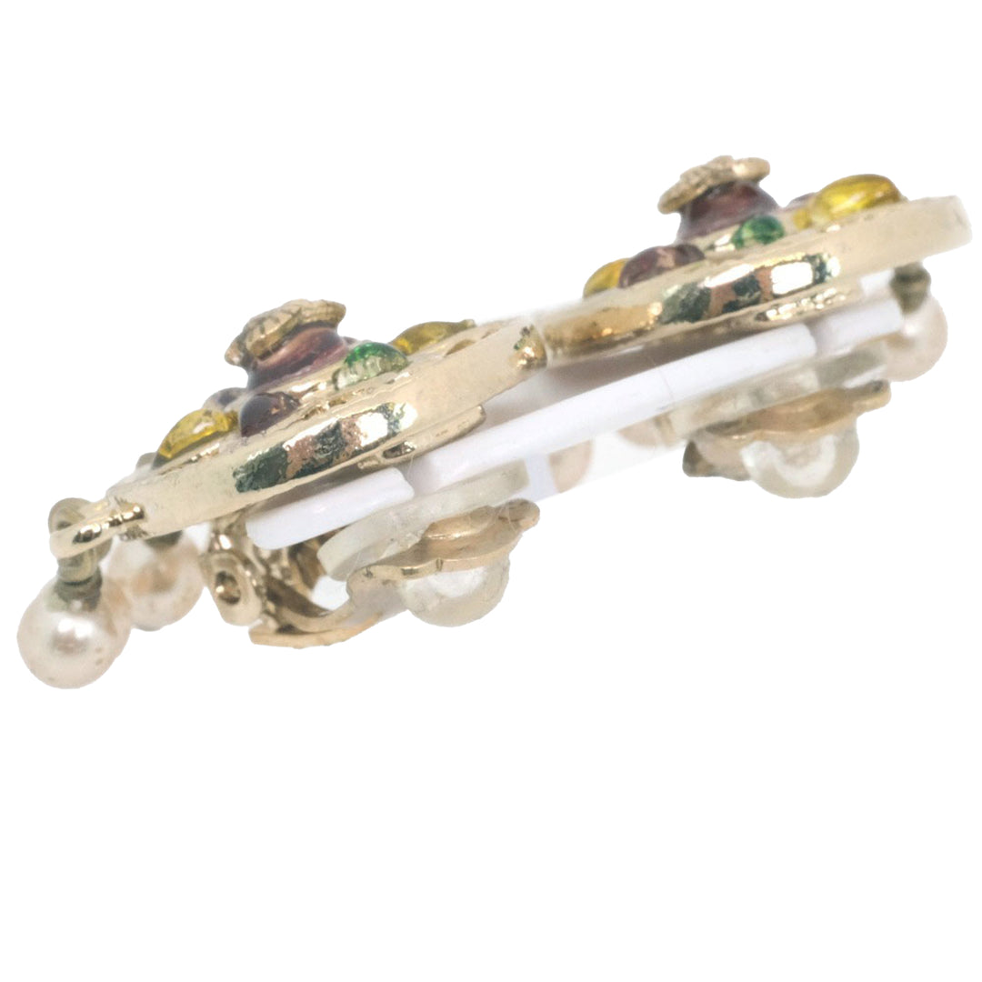 Chanel CC plaqué Gripoix et Perles fantaisie Flower Clip On Boucles d’oreilles
