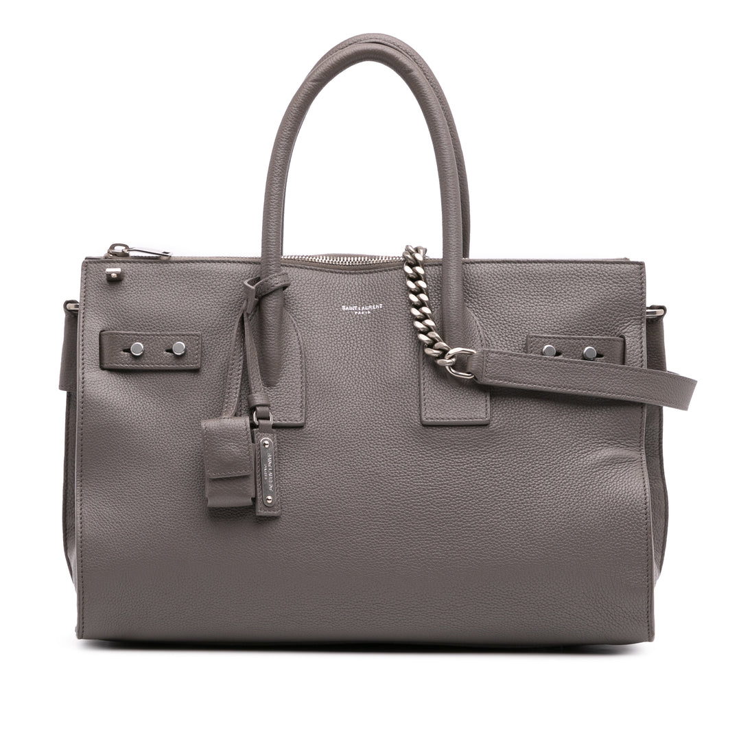 Small Grained Calfskin Supple Sac De Jour Satchel Gray - Gaby Paris