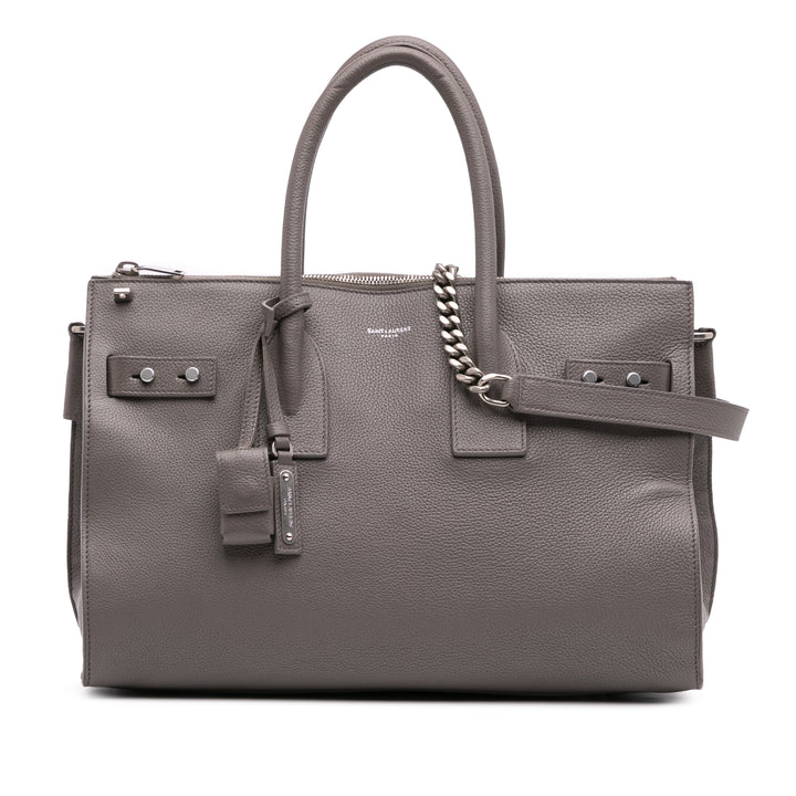 Small Grained Calfskin Supple Sac De Jour Satchel Gray - Gaby Paris