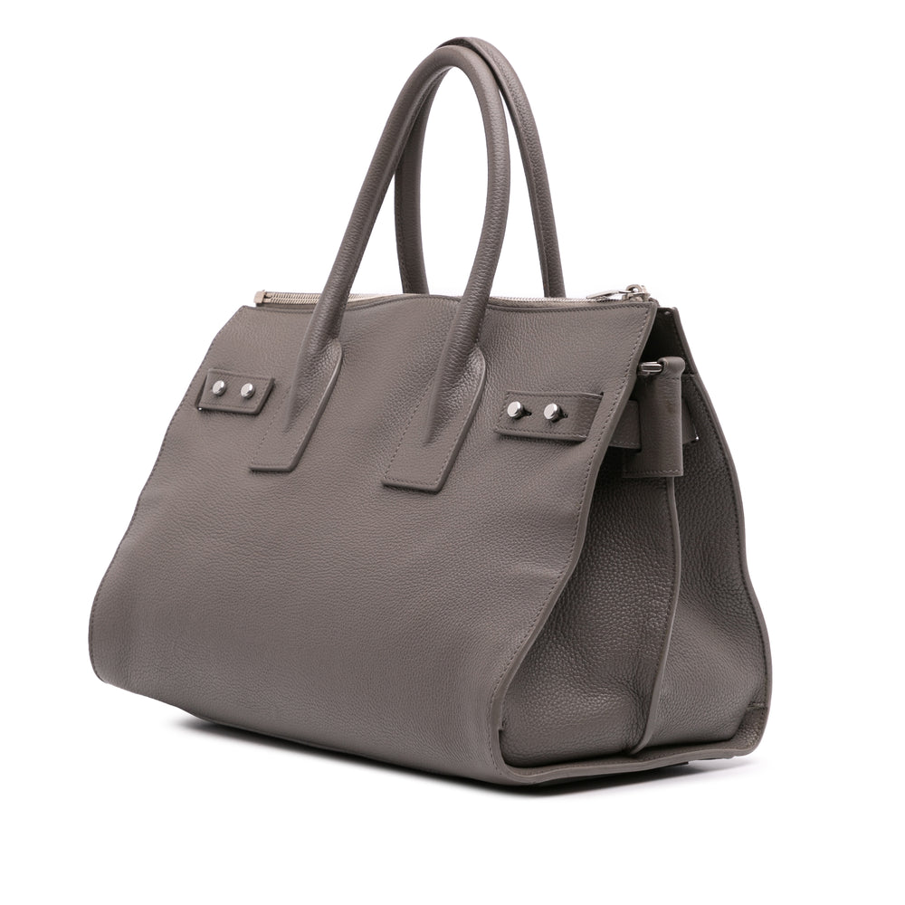Small Grained Calfskin Supple Sac De Jour Satchel Gray - Gaby Paris
