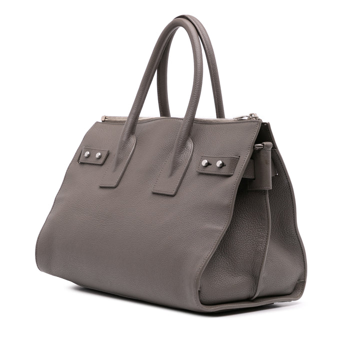 Small Grained Calfskin Supple Sac De Jour Satchel Gray - Gaby Paris