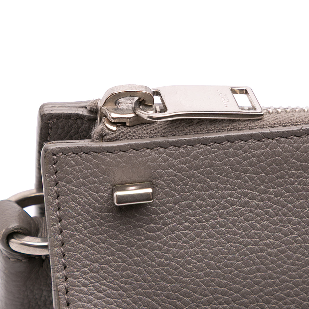Small Grained Calfskin Supple Sac De Jour Satchel Gray - Gaby Paris