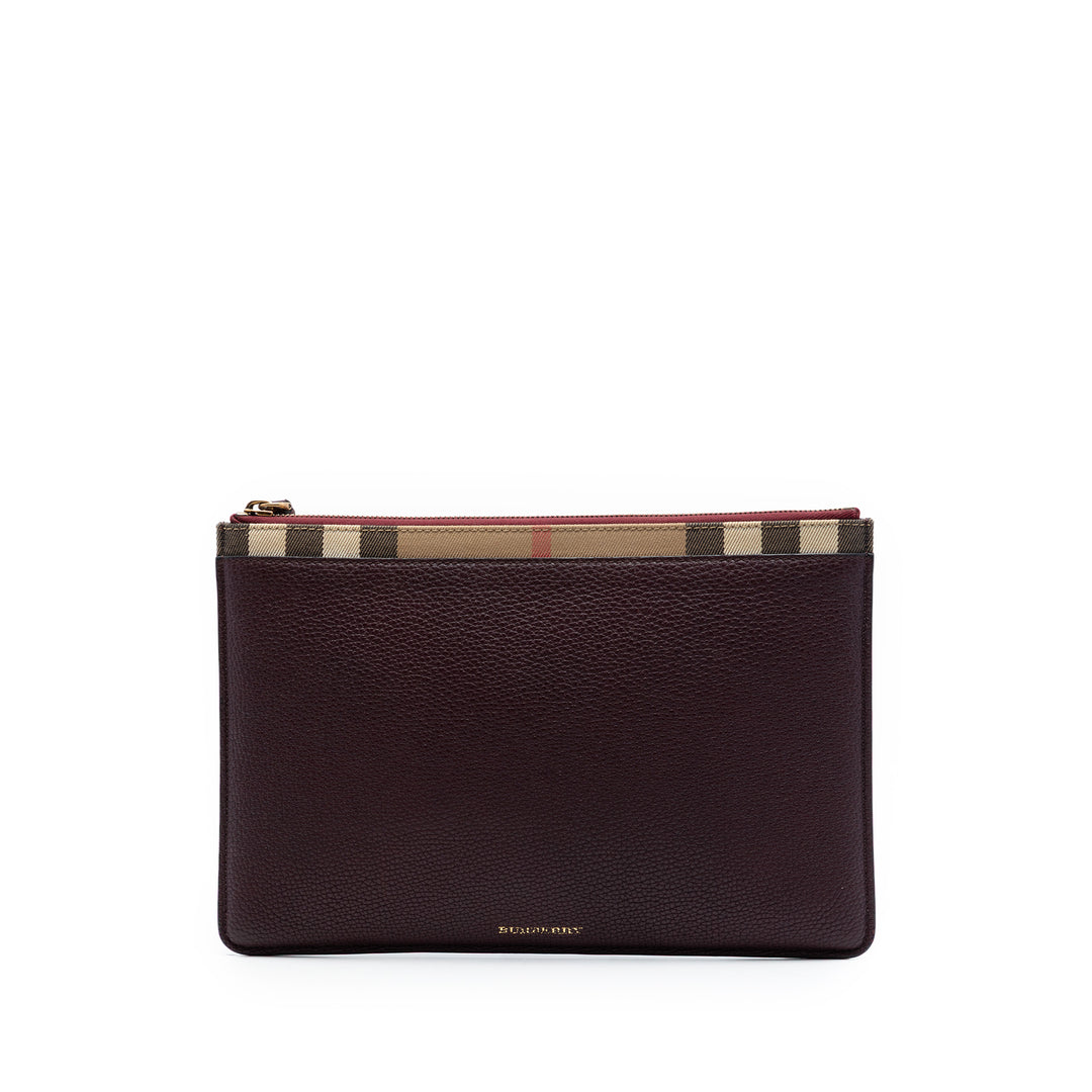 Burberry House Check Toile à finitions Cuir de veau grainé Zip Pochette