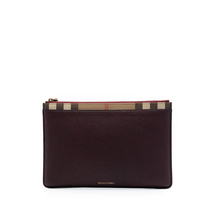 Burberry House Check Toile à finitions Cuir de veau grainé Zip Pochette