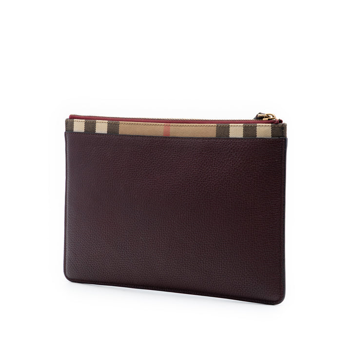 Burberry House Check Toile à finitions Cuir de veau grainé Zip Pochette
