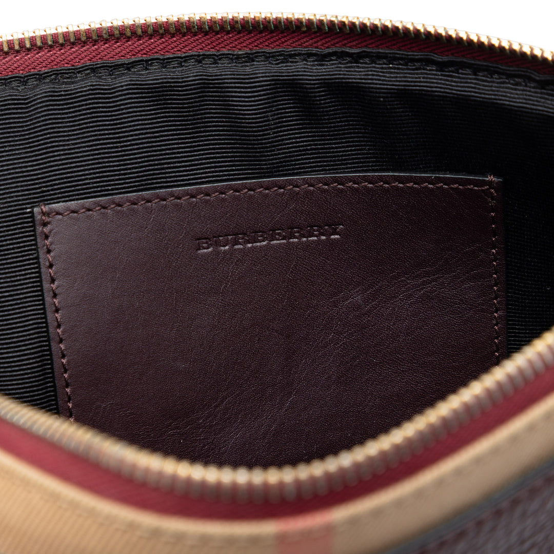 Burberry House Check Toile à finitions Cuir de veau grainé Zip Pochette