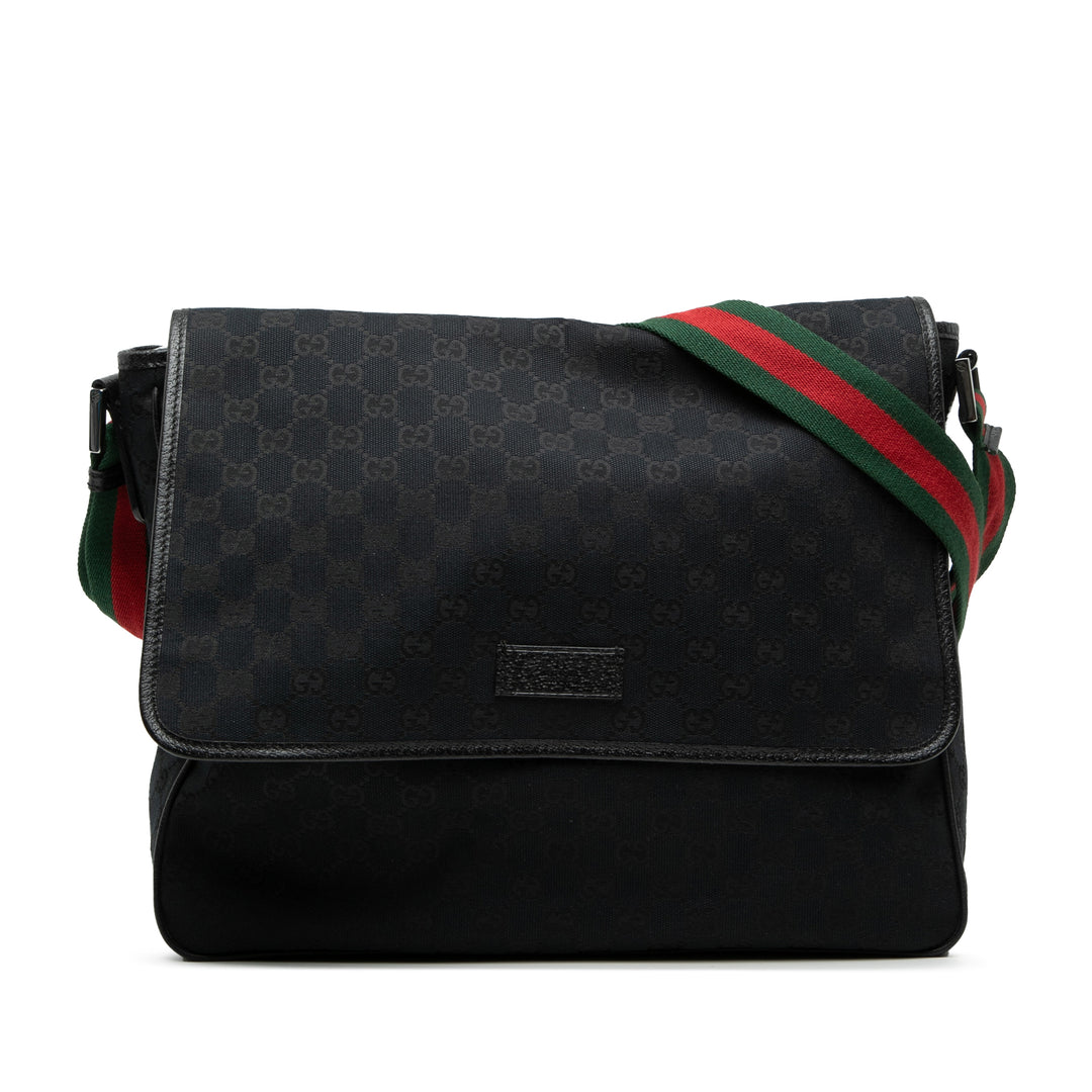 GG Web à rabat Sac Messenger Noir