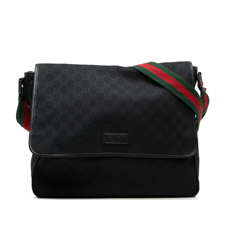 GG Web à rabat Sac Messenger Noir