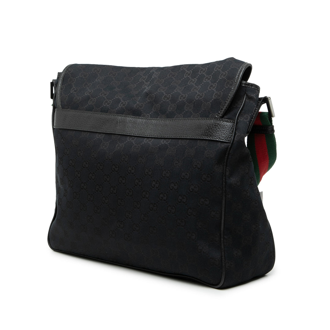 GG Web à rabat Sac Messenger Noir