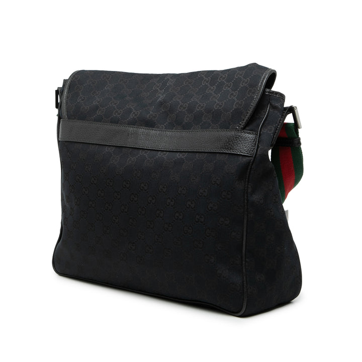 GG Web à rabat Sac Messenger Noir