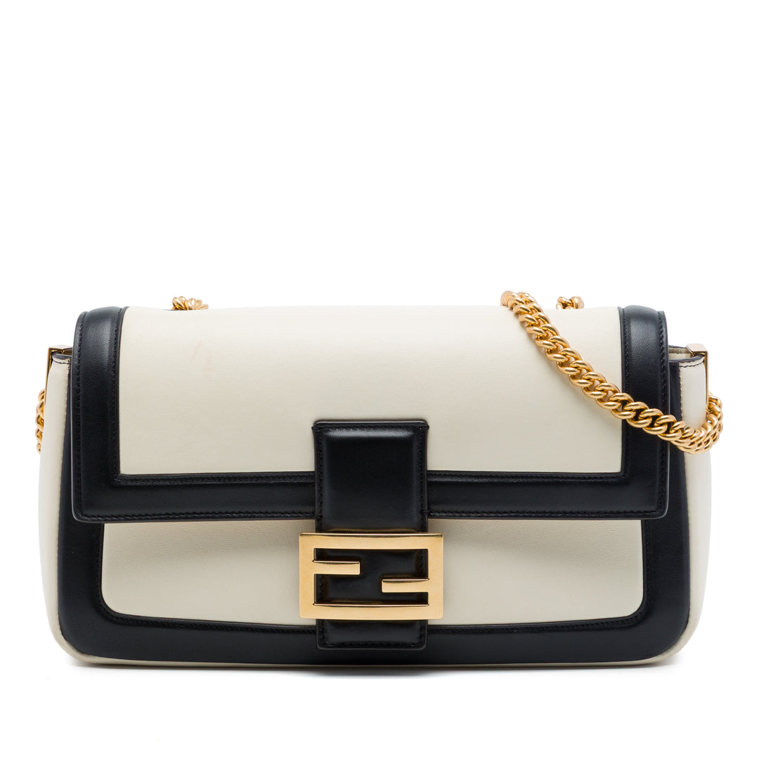 Fendi Bicolor Cuir Chain Midi Baguette
