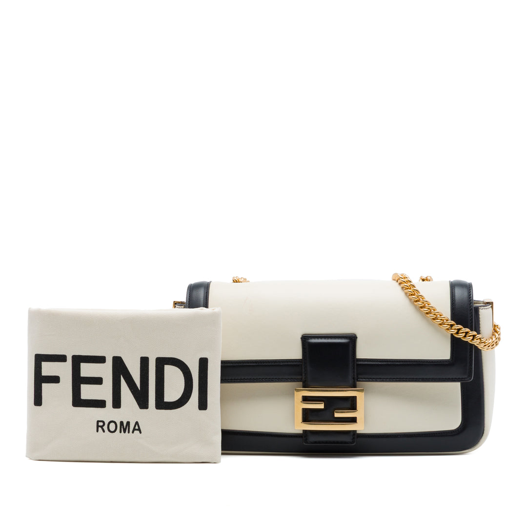 Fendi Bicolor Cuir Chain Midi Baguette