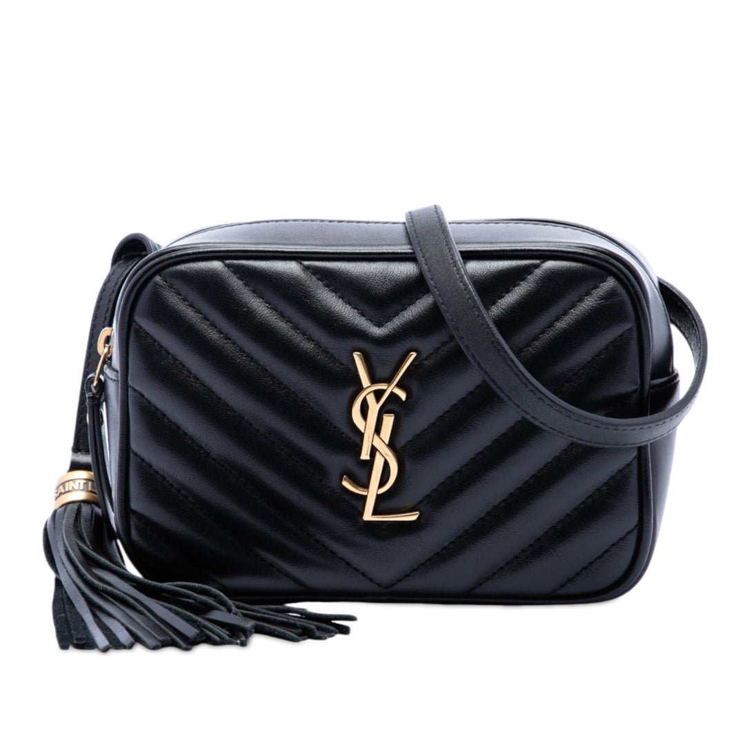 Saint Laurent Mini Matelasse Cuir de veau Monogram Lou Pompon Sac caméra