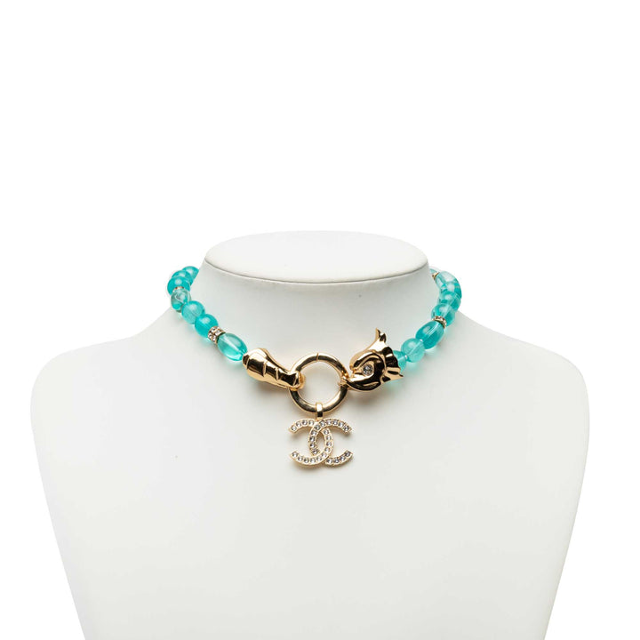 CC Tone Strass et Bead Strand Collier Other Bleu