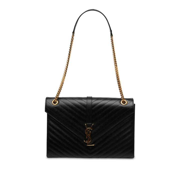 Saint Laurent Chevron Grain de Poudre Sac enveloppe Grand Monogram Noir – vue principale – GABY PARIS
