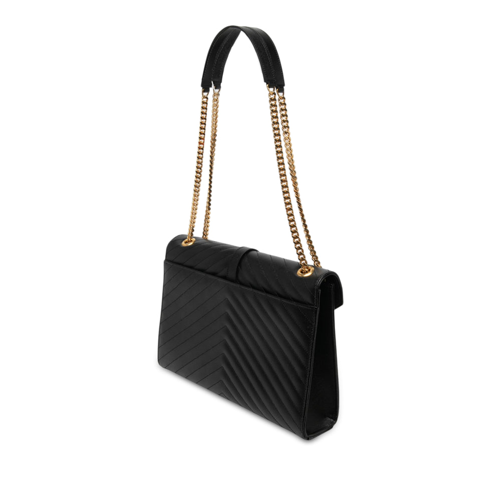 Saint Laurent Chevron Grain de Poudre Sac enveloppe Grand Monogram Noir – vue 2 – GABY PARIS
