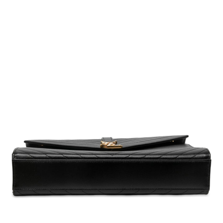 Saint Laurent Chevron Grain de Poudre Sac enveloppe Grand Monogram Noir – vue 3 – GABY PARIS