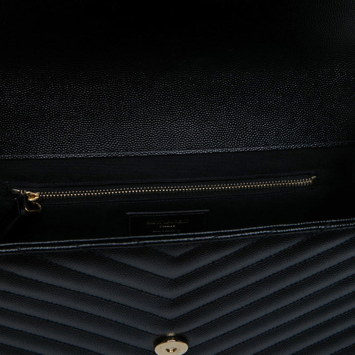 Saint Laurent Chevron Grain de Poudre Sac enveloppe Grand Monogram Noir – vue 5 – GABY PARIS