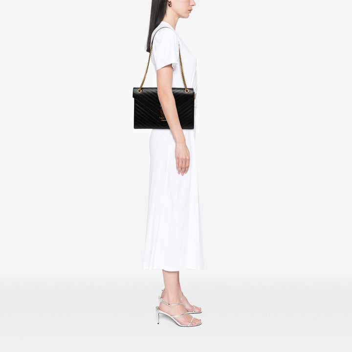 Saint Laurent Chevron Grain de Poudre Sac enveloppe Grand Monogram Noir – vue 6 – GABY PARIS