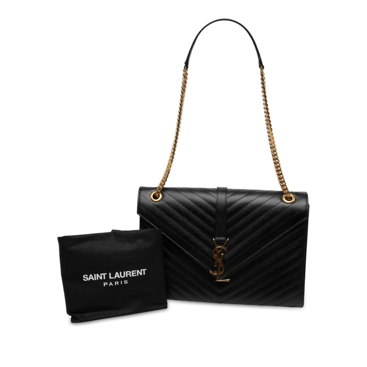 Saint Laurent Chevron Grain de Poudre Sac enveloppe Grand Monogram Noir – vue 7 – GABY PARIS