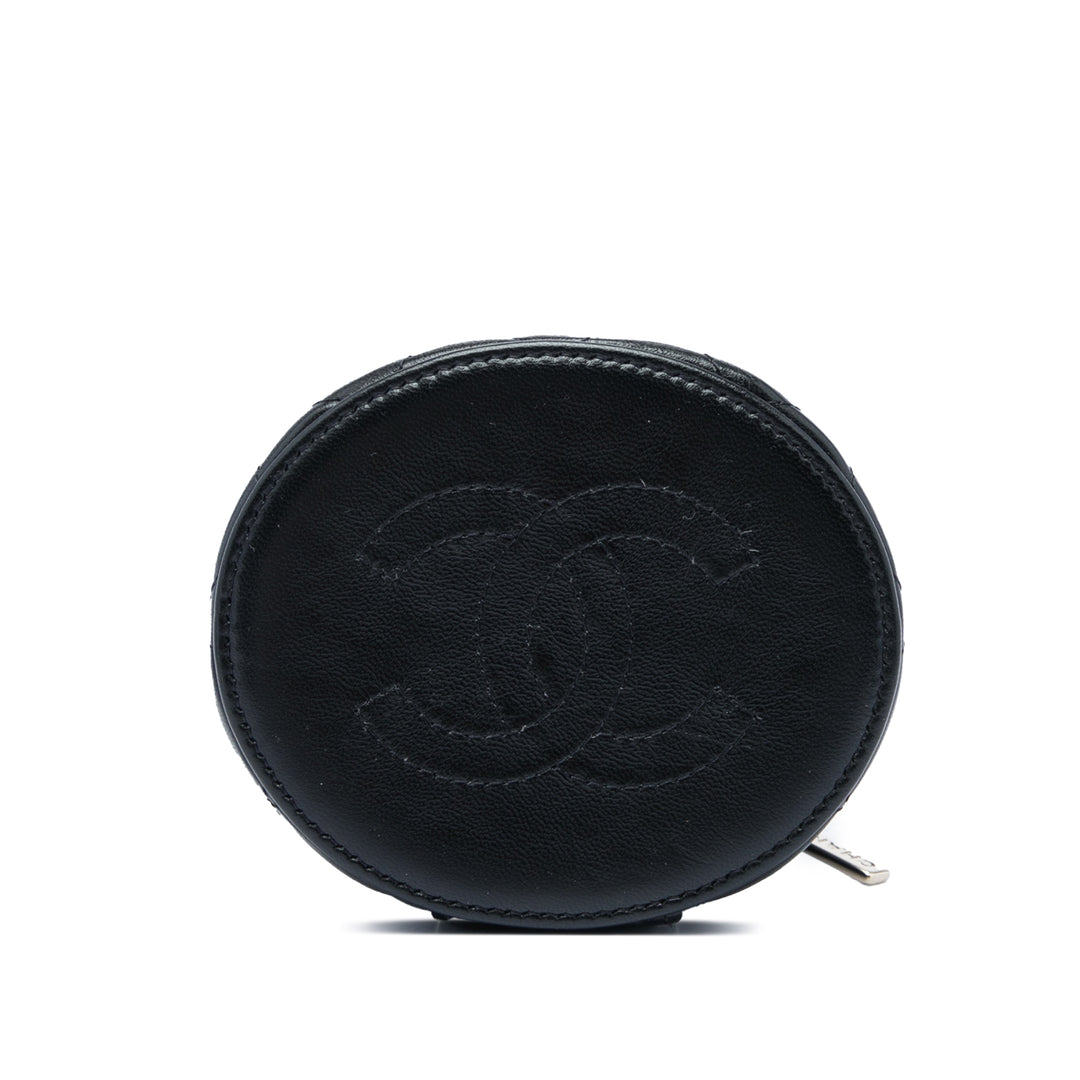 Matelassé Ruched Poignée Vanity Mini Cuir d'agneau Noir