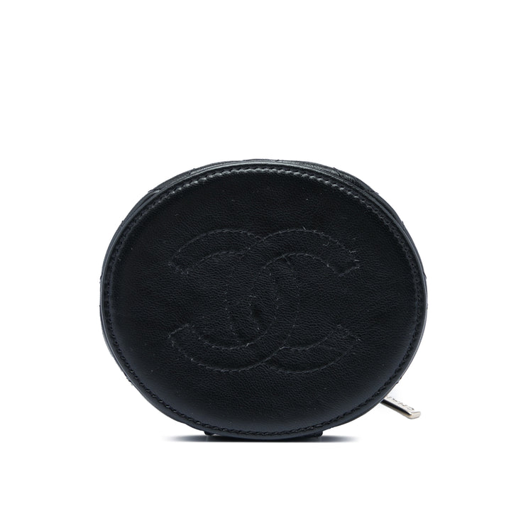 Matelassé Ruched Poignée Vanity Mini Cuir d'agneau Noir