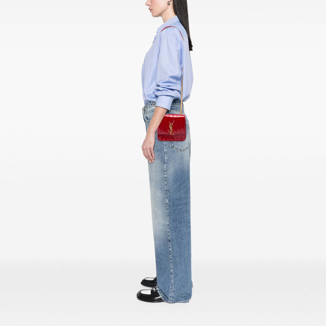 Saint Laurent Small Cuir verni Monogram Vicky Sac à chaîne