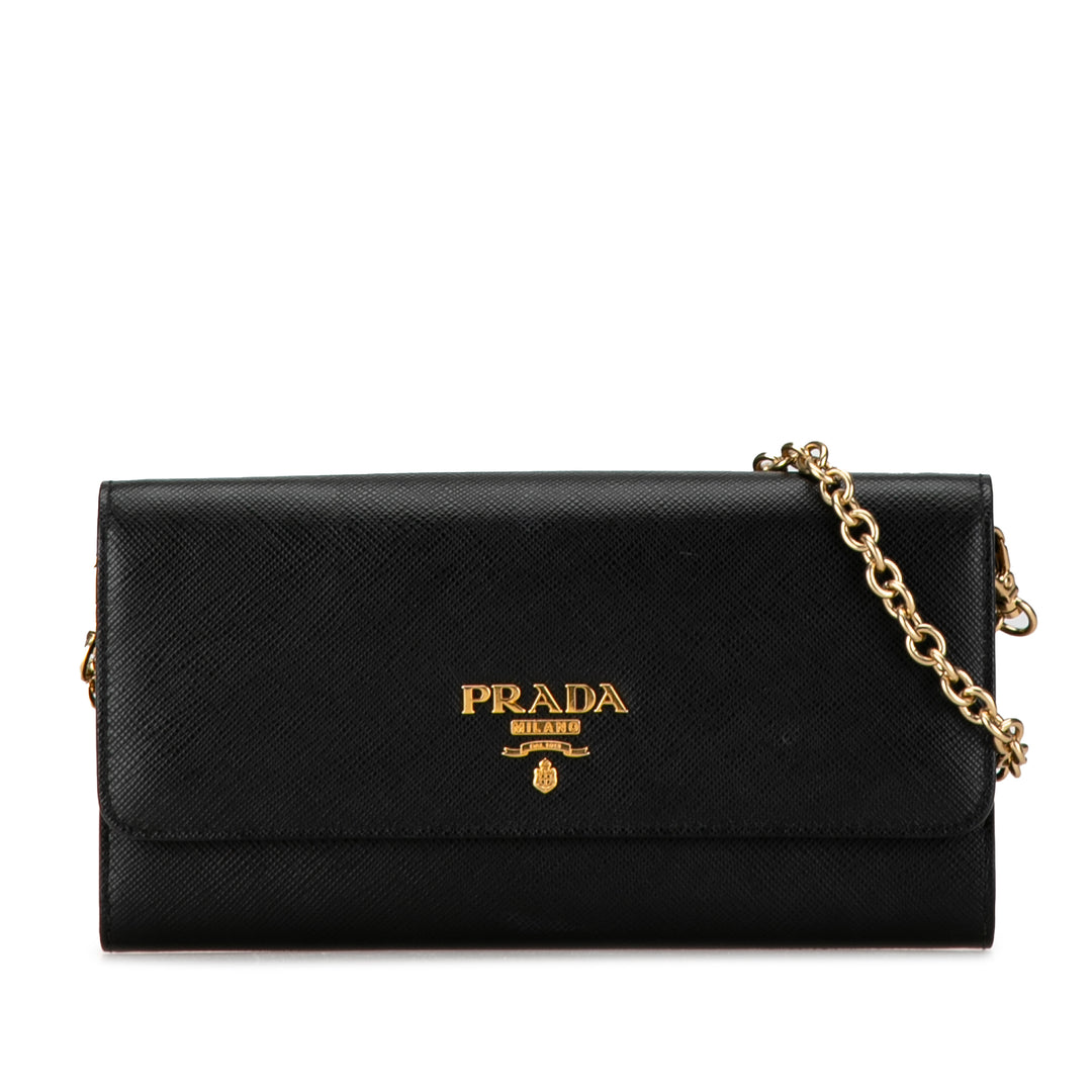 Saffiano Lux Wallet On Chain Black - Gaby Paris