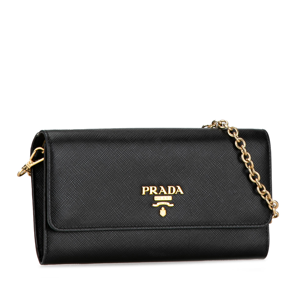 Saffiano Lux Wallet On Chain Black - Gaby Paris