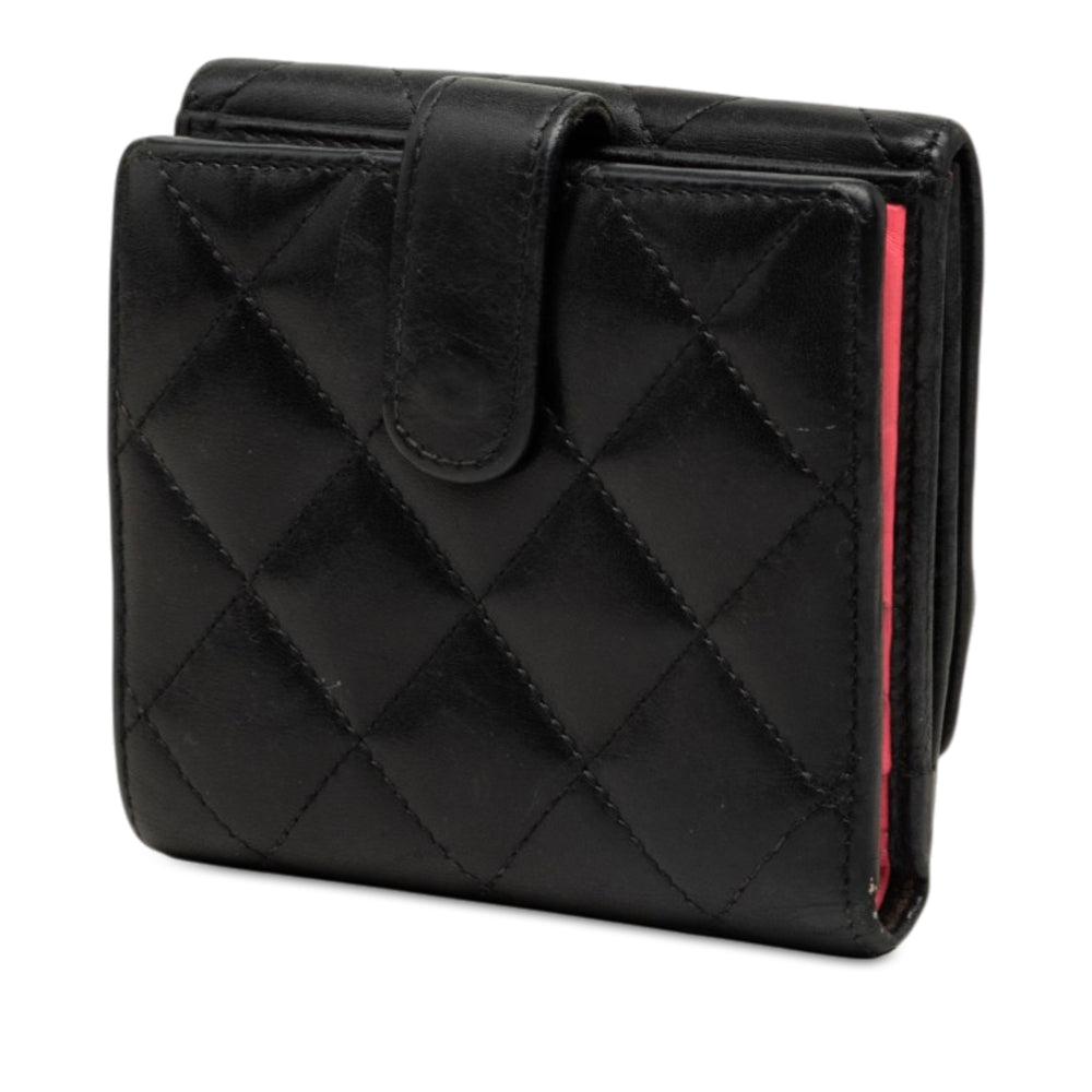 Chanel CC Matelassé Cambon Ligne à rabat Portefeuille Petit Cuir d'agneau Noir – vue 2 – GABY PARIS