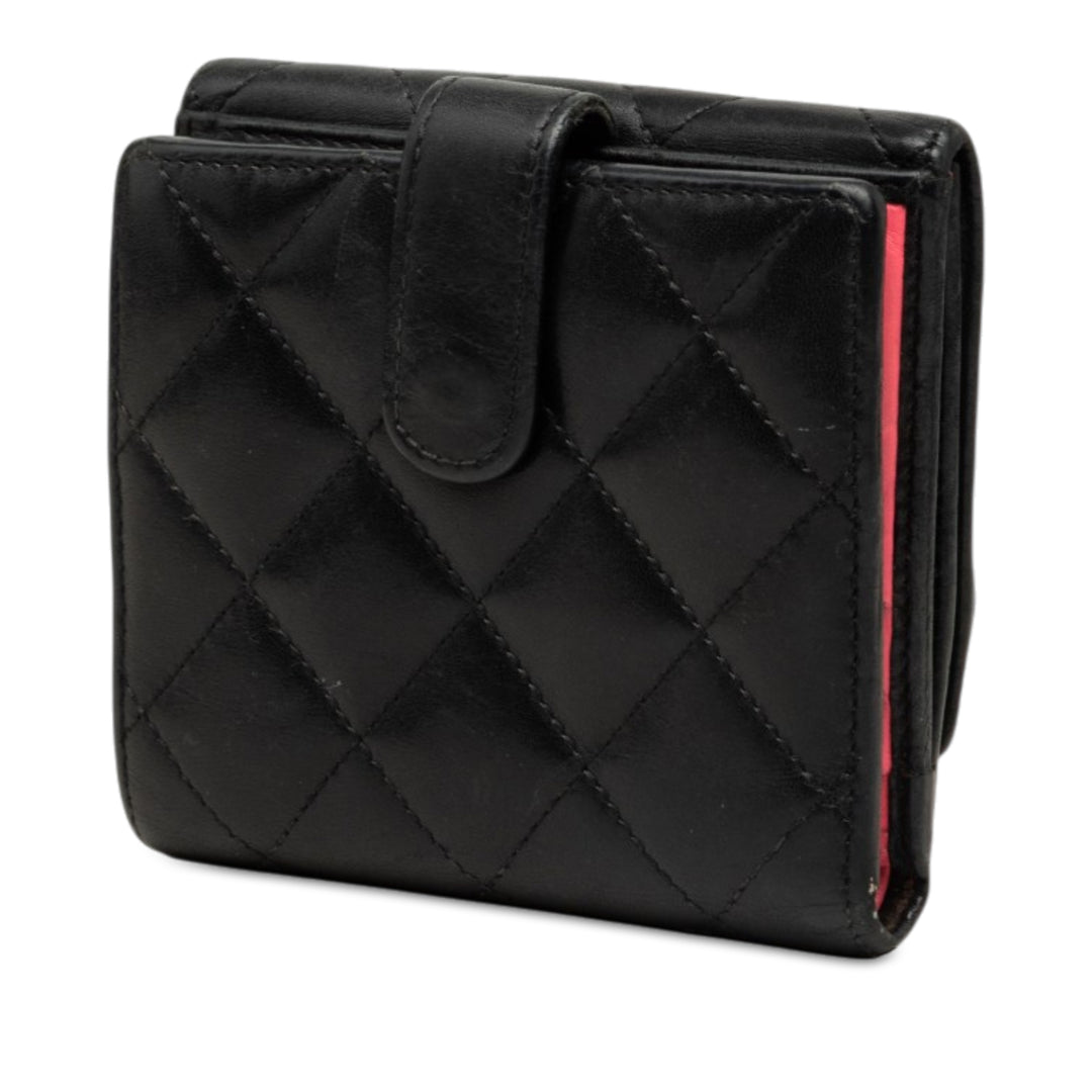 Chanel CC Matelassé Cambon Ligne à rabat Portefeuille Petit Cuir d'agneau Noir – vue 2 – GABY PARIS