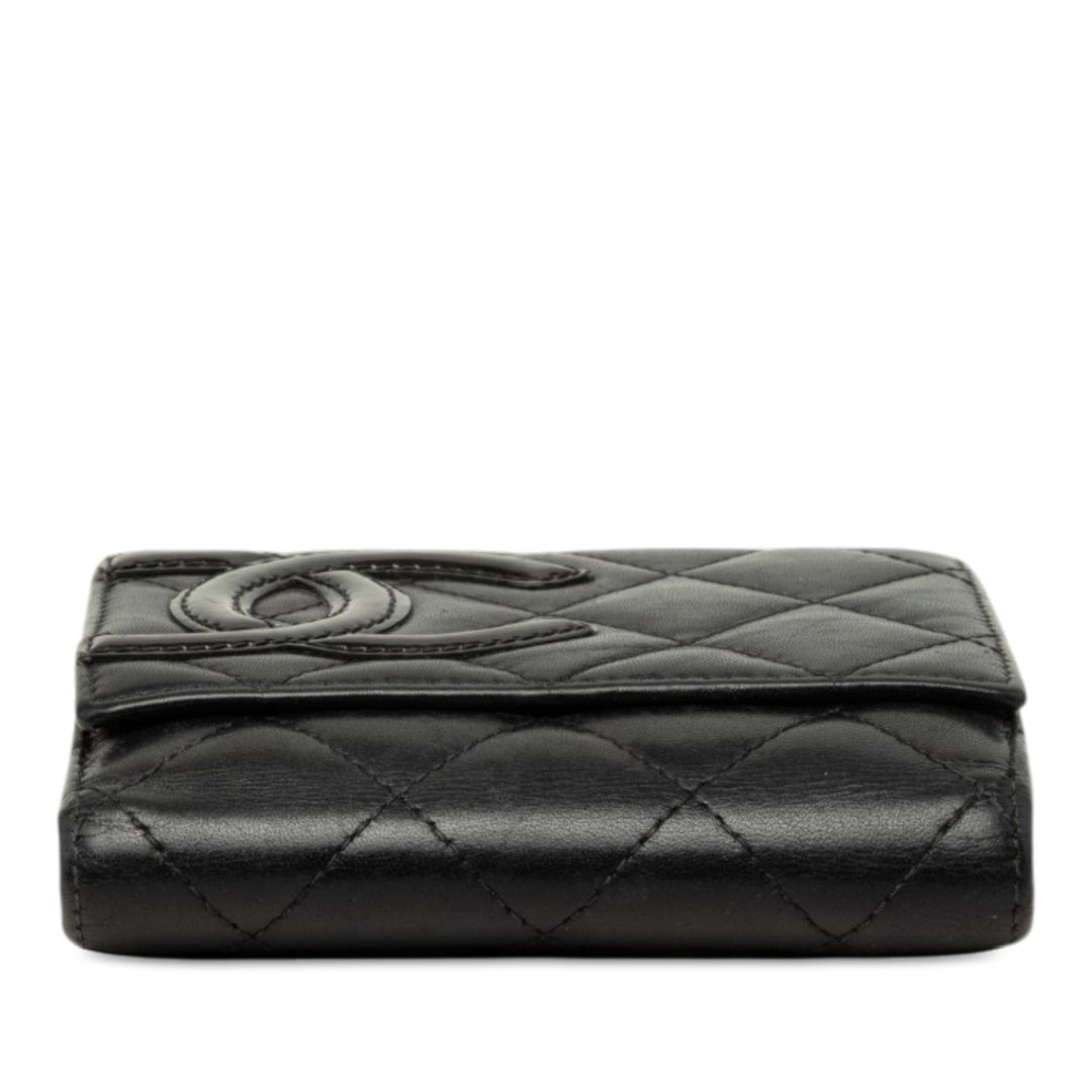 Chanel CC Matelassé Cambon Ligne à rabat Portefeuille Petit Cuir d'agneau Noir – vue 3 – GABY PARIS