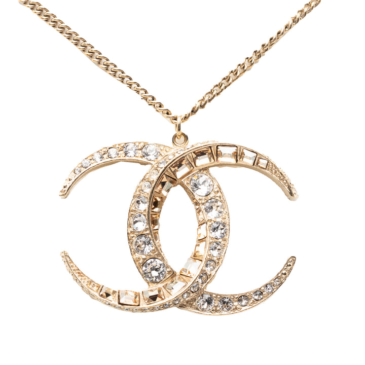 Chanel CC plaqué Strass Moon Pendant Collier Métal