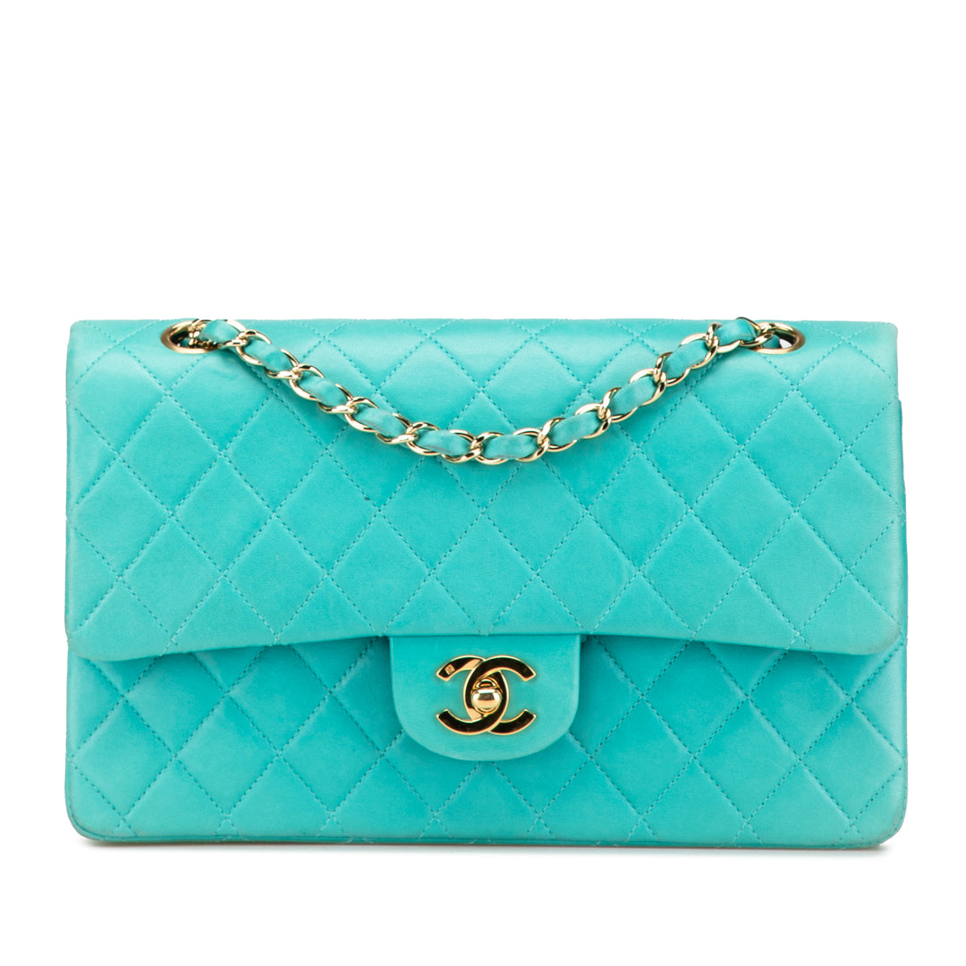 Medium Classic Lambskin Double Flap Blue - Gaby Paris