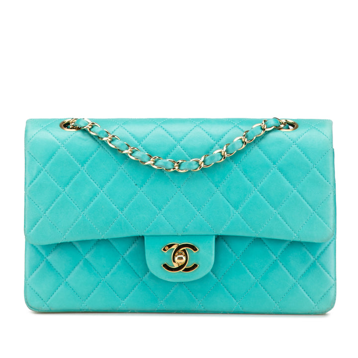 Medium Classic Lambskin Double Flap Blue - Gaby Paris