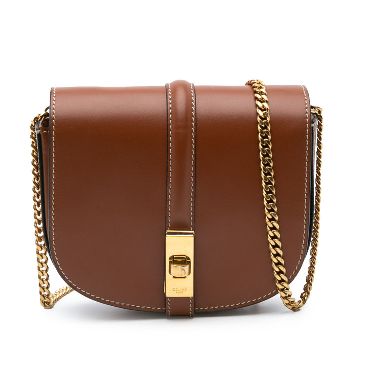 Small Leather Besace 16 Wallet On Chain Brown - Gaby Paris
