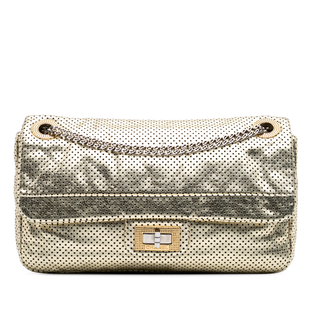 Medium Reissue Perforated Calfskin Drill Flap Gold - Gaby Paris