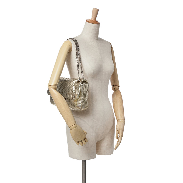 Medium Reissue Perforated Calfskin Drill Flap Gold - Gaby Paris