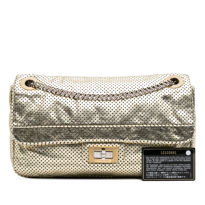 Medium Reissue Perforated Calfskin Drill Flap Gold - Gaby Paris