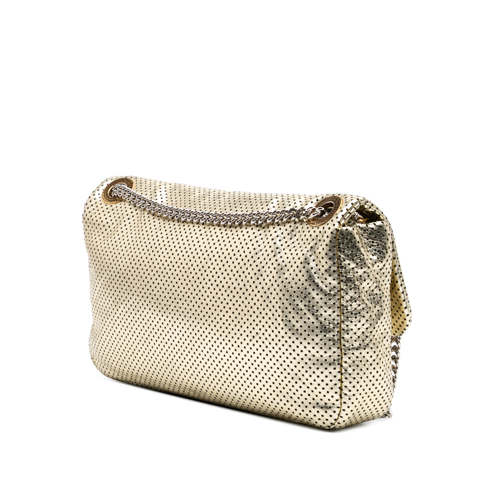 Medium Reissue Perforated Calfskin Drill Flap Gold - Gaby Paris
